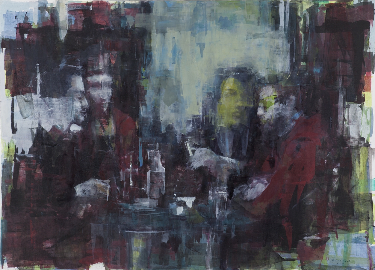 “Dostlar Toplantısı”, 2013, Tuval üzerine karışık teknik, Mixed media on canvas, 145X200 cm.